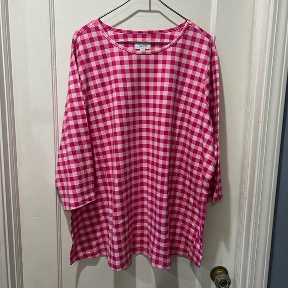 Denim & co. 3X Pink Checkered Long Sleeve Top new without tags - Picture 1 of 5